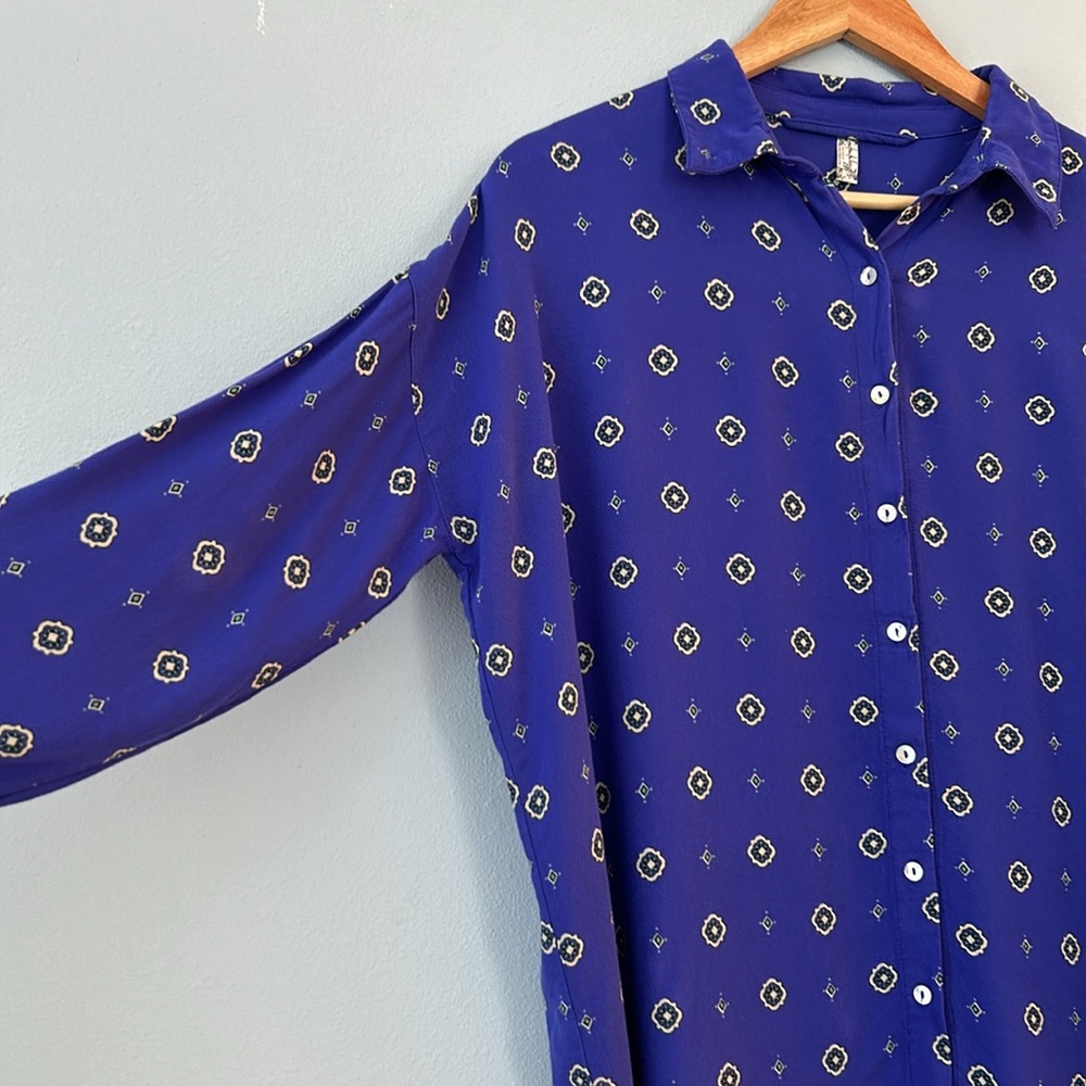 Free People Intimately • Blue Purple Button Down Long Sleeve Top Size XS - Picture 8 of 17